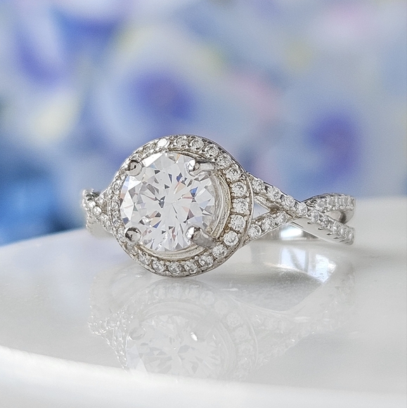 Round Halo Engagement Style Ring, 925 Sterling Silver Charmed Aroma - Picture 6 of 9